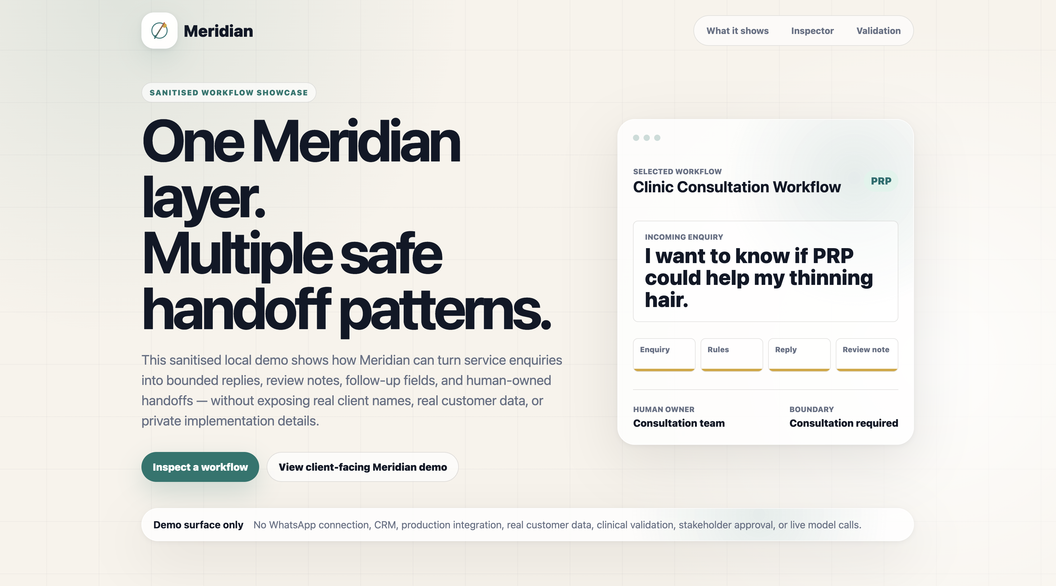 Meridian sanitised reviewer demo